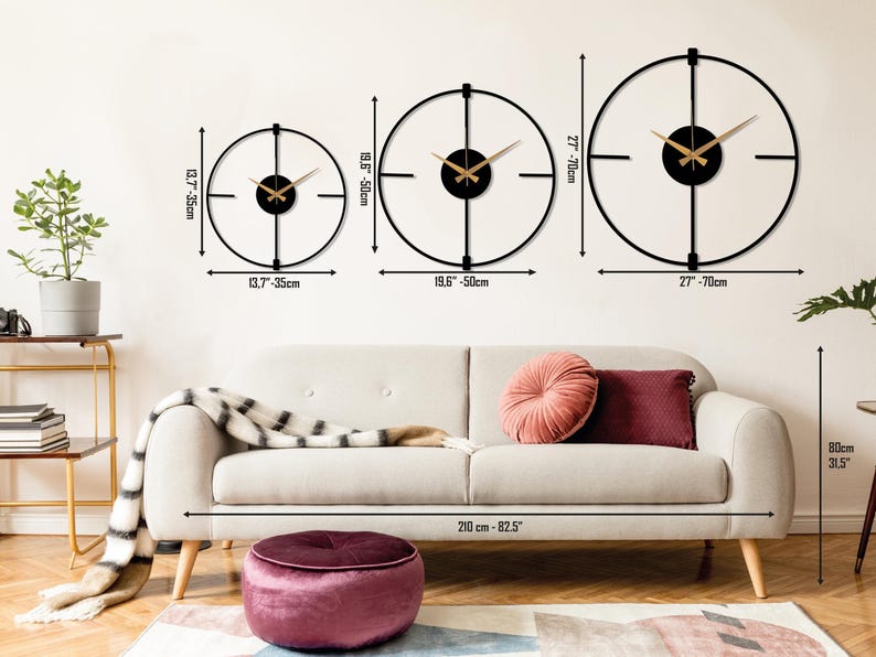 Black Minimalist Clock, Boho Wall Clock, Living room Metal Clock, Wall Clock Art, Design Wall Clock,Silent Modern Wall Clock,Home Decor Gift zdjęcie 8