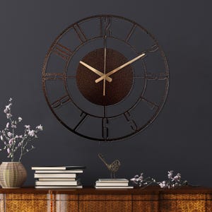Hammered Bronze Wall Clock, Industrial Clock Gift, Large Mid Century Modern Metal Wall Clock, Unique Silent Wall Clock Gift,Brown Wall Clock image 8
