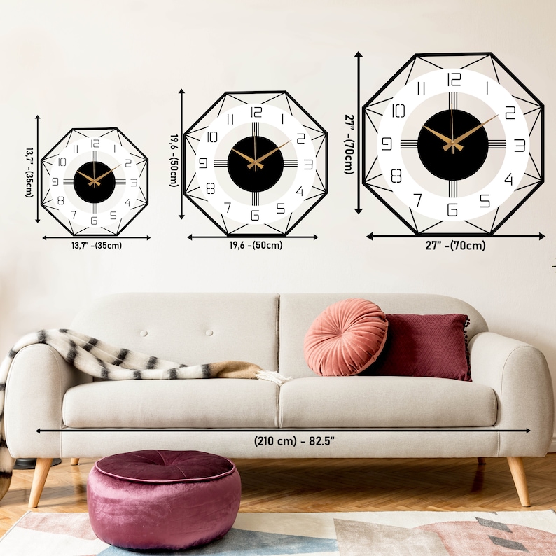 Modern Large Wall Clock, Metal with Wood Mid Century Clock, Clock For Wall, Home Office Wall Clock, Silent Unique Clock, Living Room Decor image 8