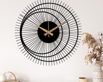 Black Minimalist Large Wall Clock, Modern Design Wall Clock, Unique Silent Wall Clock, Livingroom Clock for Wall, Home Decor Wall Clock Art