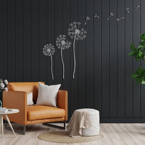 Decorazione murale in metallo a forma di fiore di tarassaco, arte murale con tarassaco, decorazione unica per la casa, decorazione naturale per il soggiorno, tarassaco Patel, semi volanti di Pusteblume Silver