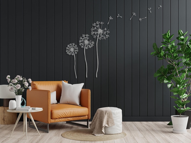 Decorazione murale in metallo a forma di fiore di tarassaco, arte murale con tarassaco, decorazione unica per la casa, decorazione naturale per il soggiorno, tarassaco Patel, semi volanti di Pusteblume Silver