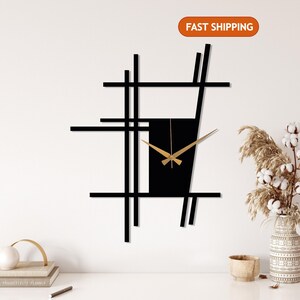 Metal Wall Clock, Minimalist Silent Wall Clock, Unique Home Decor, Modern Large Wall Clock,Abstract Design Clock Art for Wall,Horloge Murale Black