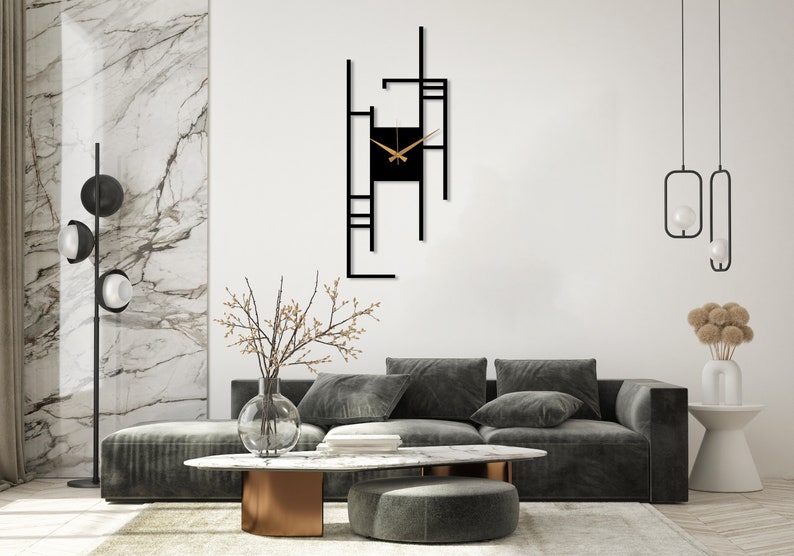 Moderne minimalistische wandklok, rechthoekige stille metalen wandklok kunst, extra grote klok, thuiscadeau, unieke kantoorwandklok, grote wandklokkunst afbeelding 4