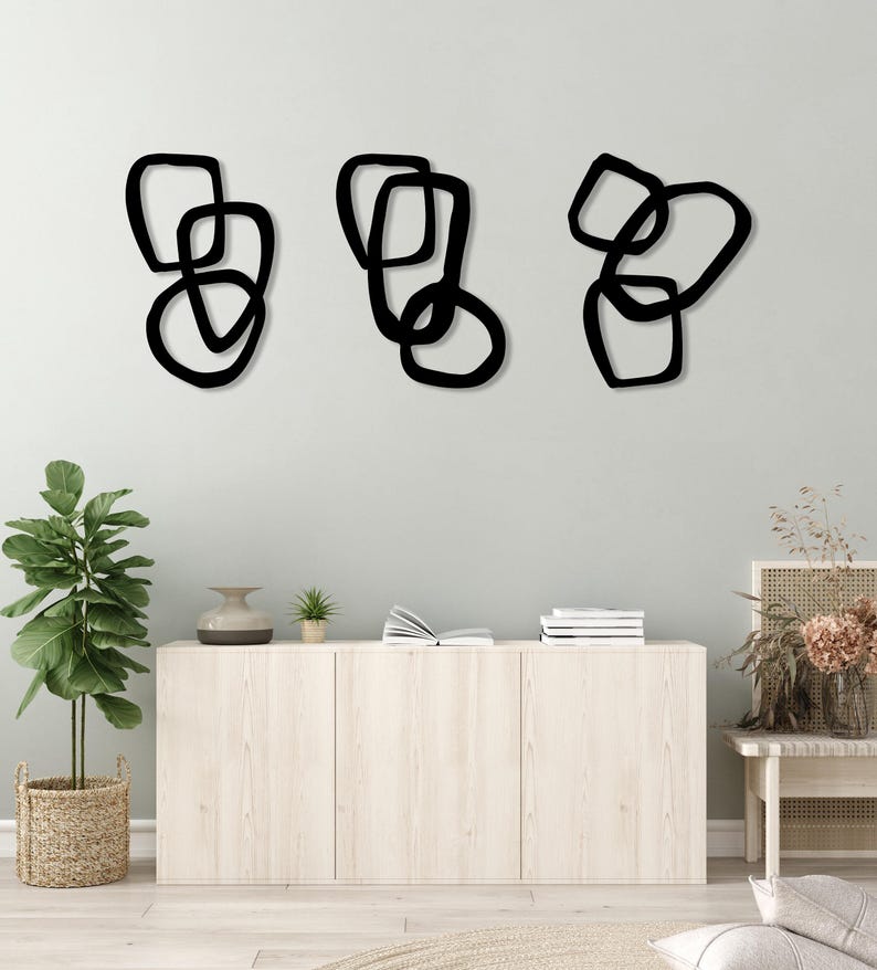 Modern Abstract Metal Wall Art Set of 3, Geometric Design Wall Art ...