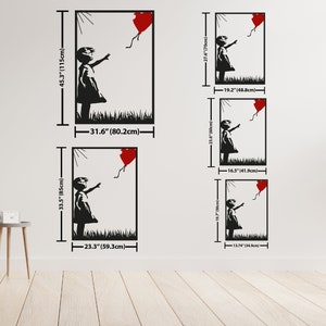 BANKSY Balloon Girl Metal Wall Art, Banksy Girl con globo, gran arte de graffiti Banksy, decoración moderna de la pared para la sala de estar, decoración del hogar imagen 8