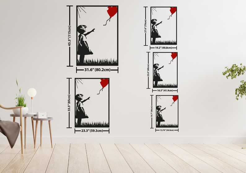 BANKSY Balloon Girl Metal Wall Art, Banksy Girl con globo, gran arte de graffiti Banksy, decoración moderna de la pared para la sala de estar, decoración del hogar imagen 8