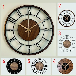 Mid Century Modern Wood and Metal Wall Clock, Large Metal Wooden Wall Clock, Farmhouse Style Clock Gift, Unique Silent Clock,Wood Clock Gift