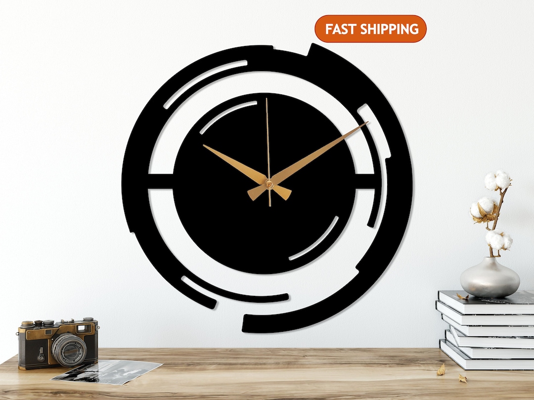 Minimalist Black Metal Wall Clock Art, Abstract Silent Wall Clock