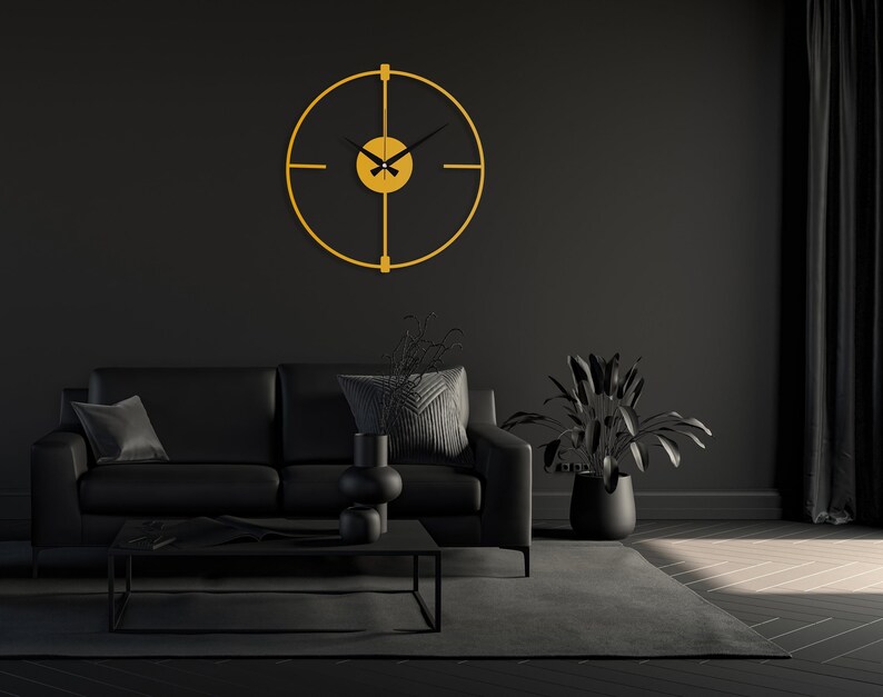 Black Minimalist Clock, Boho Wall Clock, Living room Metal Clock, Wall Clock Art, Design Wall Clock,Silent Modern Wall Clock,Home Decor Gift Gold