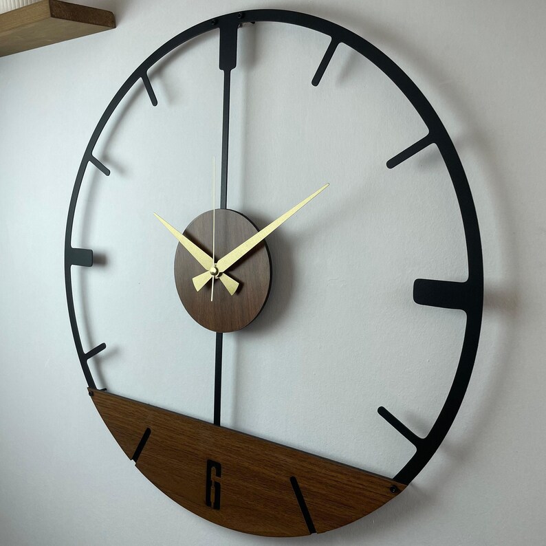 Metal Wooden Wall Clock, Modern Home Wall Clock, Silent Clock Decor ...