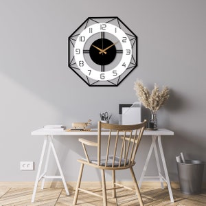 Modern Large Wall Clock, Metal with Wood Mid Century Clock, Clock For Wall, Home Office Wall Clock, Silent Unique Clock, Living Room Decor image 2