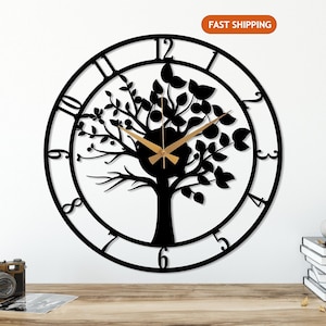 Orologio da parete in metallo con albero della vita, orologio unico per la casa, orologio da parete con albero, grande orologio da parete silenzioso, orologio da parete, orologio moderno, regalo di inaugurazione della casa