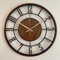 Large Wooden Metal Wall Clock, Mid Century Modern Wood Wall Clock, Farmhouse Clock Gift, Unique Silent Clock, Modern Metal Wooden Clock Gift