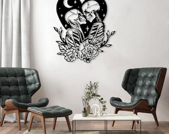 Couple Skeleton Metal Couple Art, Couple Gift Decor, Skeleton Lovers Gift, Above Bed Decor, Skull Lovers Wall Decor, Valentines Day Gift