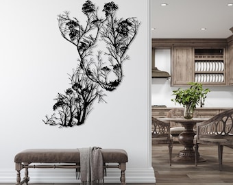 Decorazione da parete in metallo a forma di giraffa, cartello con alberi e giraffe, regalo per gli amanti della fauna selvatica, decorazioni per il soggiorno, arte da parete in metallo, decorazione in metallo con vista sulla natura