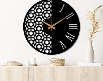 Motif Design Modern Wall Clock, Rustic Large Wall Clock Art, Oversize Silent Wall Clock, Unique Home Decor,Wanduhr,Livingroom Clock for Wall