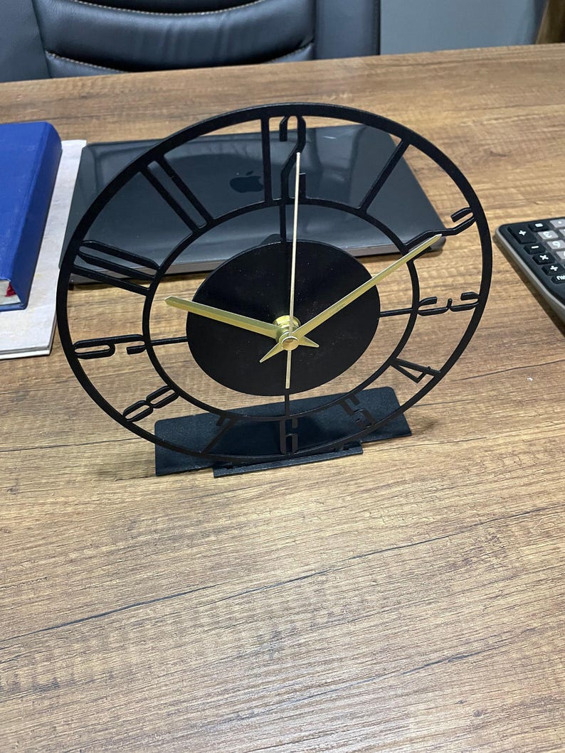 Metal Modern Tabletop Clock, Silent Clock, Desktop Metal Clock, Home Office Clock Art, Desk Clock, Housewarming Gift, Wanduhr, Shelf Decor image 7