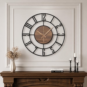 wooden and metal wall clock