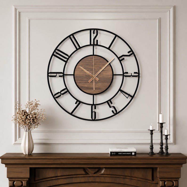 wooden and metal wall clock