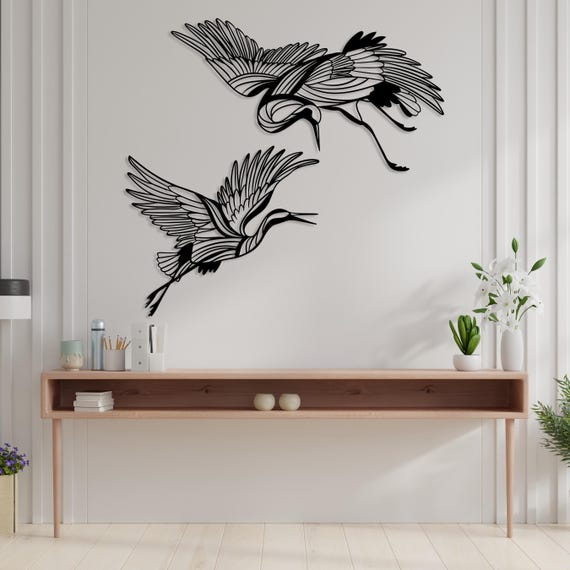 Crane Metal Wall Art Set of 2, Metal Crane Birds, Birds Lover Gift, Flying Birds Wall Decor, Metal Crane Wall Decor, Boho Livingroom Decor