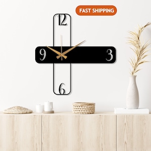 Black Modern Wall Clock, Minimalist Metal Wall Clock, Unique Design Home Decor Art, Oversize Silent Wall Clock, Horloge Murale, Wanduhr,Gift