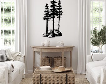 Pine Tree Metal Wall Art, Large Tree Wall Decor, Outdoor Decor, Farmhouse Decor, Above Fireplace Decor, Forest Wall Art, Nature Lover Gift