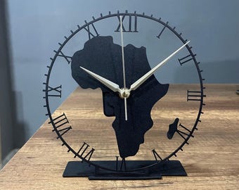 Metal Africa Map Tabletop Clock, Black 3D Table Clock,Africa Home Decor,Decorative Metal Clock,Home Office Decor,Modern Tabletop Metal Clock