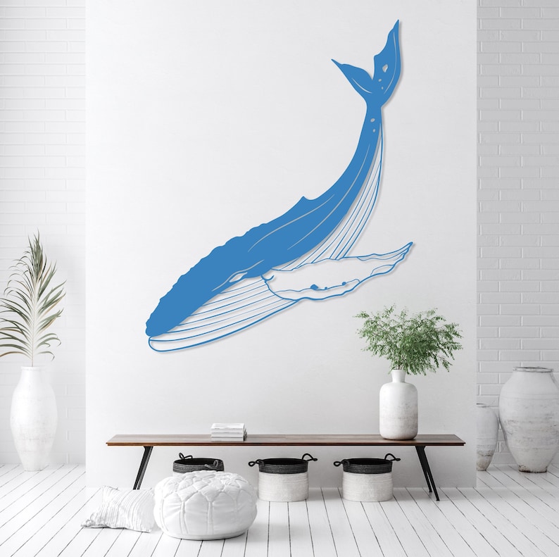 Humpback Whale Metal Wall Decor, Colorful Whale Wall Art, Great Whale Wall Decor, Large Blue Whale Sign,Ocean Wall Art,Nautical Gift,Outdoor Blue