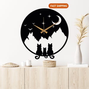 Cat Design Metal  Wall Clock, Modern Wall Clock, Unique Home Decor, Cute Wall Clock Art, Horloge Murale, Wanduhr, Animal Lover Art,Home Gift