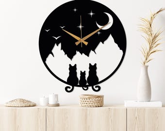 Cat Design Metal  Wall Clock, Modern Wall Clock, Unique Home Decor, Cute Wall Clock Art, Horloge Murale, Wanduhr, Animal Lover Art,Home Gift