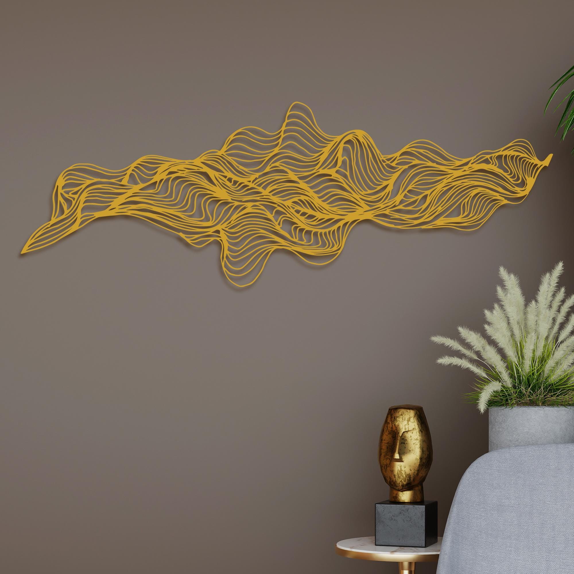 Minimalist Line Metal Wall Art, Living Room Wall Sculpture, Modern ...