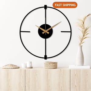 Black Minimalist Clock, Boho Wall Clock, Living room Metal Clock, Wall Clock Art, Design Wall Clock,Silent Modern Wall Clock,Home Decor Gift