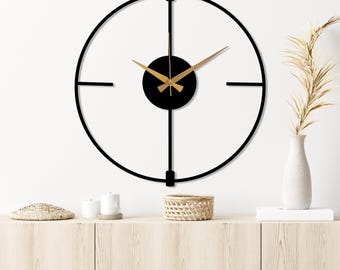 Black Minimalist Clock, Boho Wall Clock, Living room Metal Clock, Wall Clock Art, Design Wall Clock,Silent Modern Wall Clock,Home Decor Gift