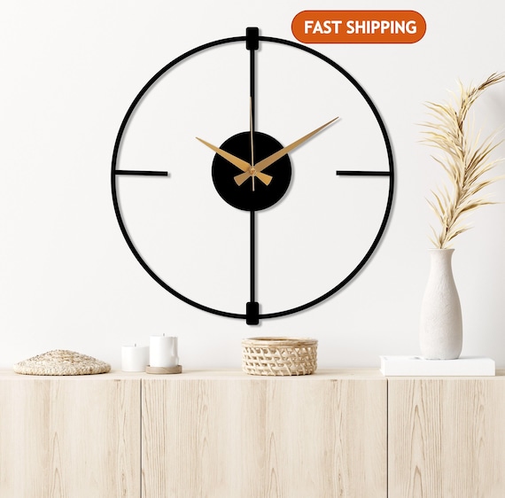 Black Minimalist Clock, Boho Wall Clock, Living room Metal Clock, Wall Clock Art, Design Wall Clock,Silent Modern Wall Clock,Home Decor Gift