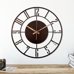 Hammered Bronze Wall Clock, Industrial Clock Gift, Large Mid Century Modern Metal Wall Clock, Unique Silent Wall Clock Gift,Brown Wall Clock image 2