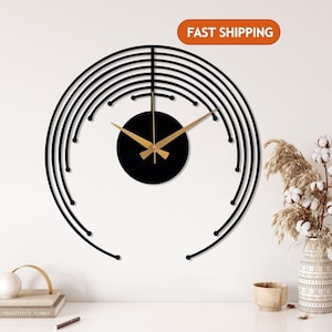 Minimalist Metal Wall Clock, Modern Silent Wall Clock, Unique Home Decor, Abstract Design Wall Clock, Wanduhr, Horloge Murale,Clock for Wall Black