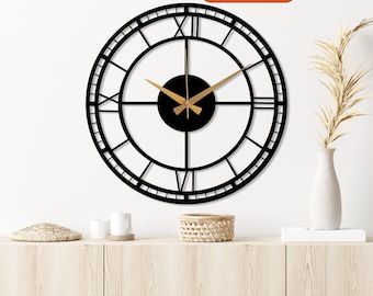 Black Large Metal Wall Clock, Modern Silent Wall Clock , Unique Home Decor, Clock for Wall, Oversize Classic Clock, Horloge Murale, Wanduhr