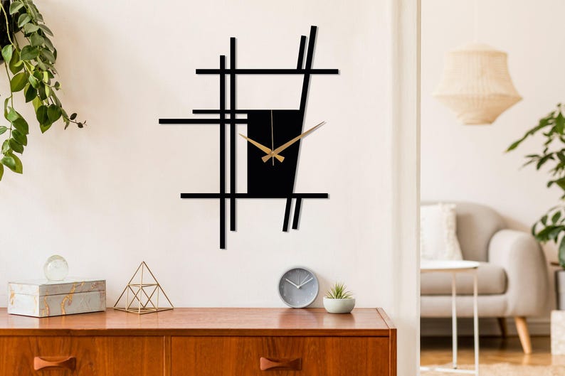 Metal Wall Clock, Minimalist Silent Wall Clock, Unique Home Decor, Modern Large Wall Clock,Abstract Design Clock Art for Wall,Horloge Murale Bild 2