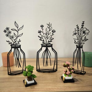 Metal Flower Vase Decor, Modern Floral Tabletop Art, Flower Lover Gift, Minimal Shelf Decor, Decorative Flower Vase Stand, Modern Home Gift