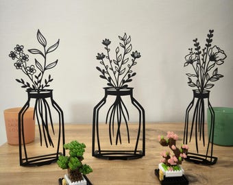 Metal Flower Vase Decor, Modern Floral Tabletop Art, Flower Lover Gift, Minimal Shelf Decor, Decorative Flower Vase Stand, Modern Home Gift