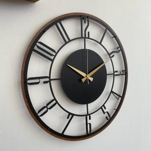Mid Century Modern Wall Clock, Metal with Wooden Wall Clock, Oversize Silent Clock, Unique Home Clock, Farmhouse Wall Clock,Design Clock Art image 6