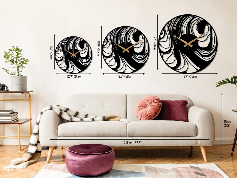 Abstract Metal Wall Clock, Mid-Century Contemporary Clock, Black Large Modern Wall Art, Minimalist Unique Home Decor, Wanduhr,Horloge Murale image 8