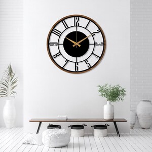 Mid Century Modern Wall Clock, Metal with Wooden Wall Clock, Oversize Silent Clock, Unique Home Clock, Farmhouse Wall Clock,Design Clock Art afbeelding 3