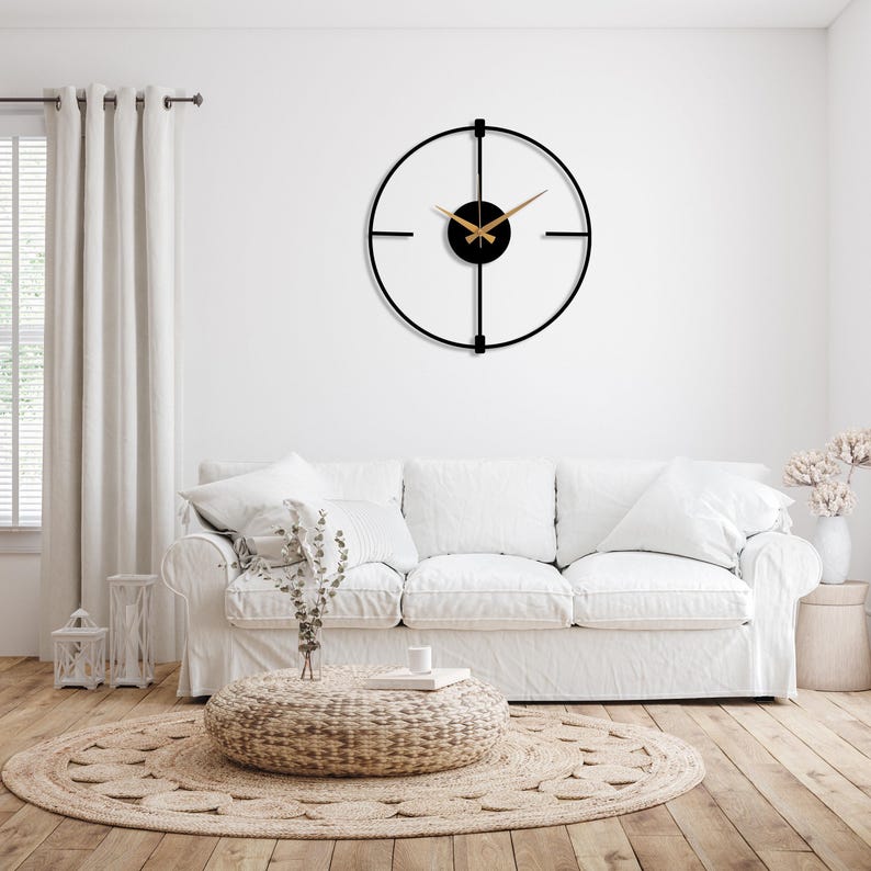 Black Minimalist Clock, Boho Wall Clock, Living room Metal Clock, Wall Clock Art, Design Wall Clock,Silent Modern Wall Clock,Home Decor Gift zdjęcie 6