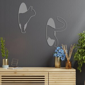 Cat Decors Metal Wall Art, Metal Cat Line Art, Cat Lovers Gift, Cat Metal Sign, Cat Wall Decor, Pet Lover Gift, Animal Decor,Minimal Cat Art Silver