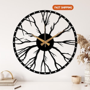 Metal Wall Clock, Root Design Wall Clock, Large Silent Clock, Modern Clock for Wall, Unique Home Clock, Farmhouse Decor,Oversized Clock Art