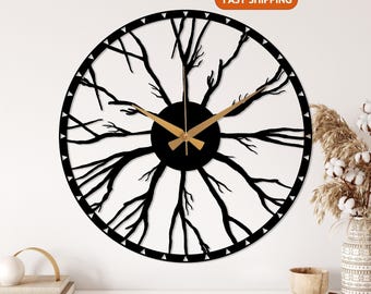 Metal Wall Clock, Root Design Wall Clock, Large Silent Clock, Modern Clock for Wall, Unique Home Clock, Farmhouse Decor,Oversized Clock Art