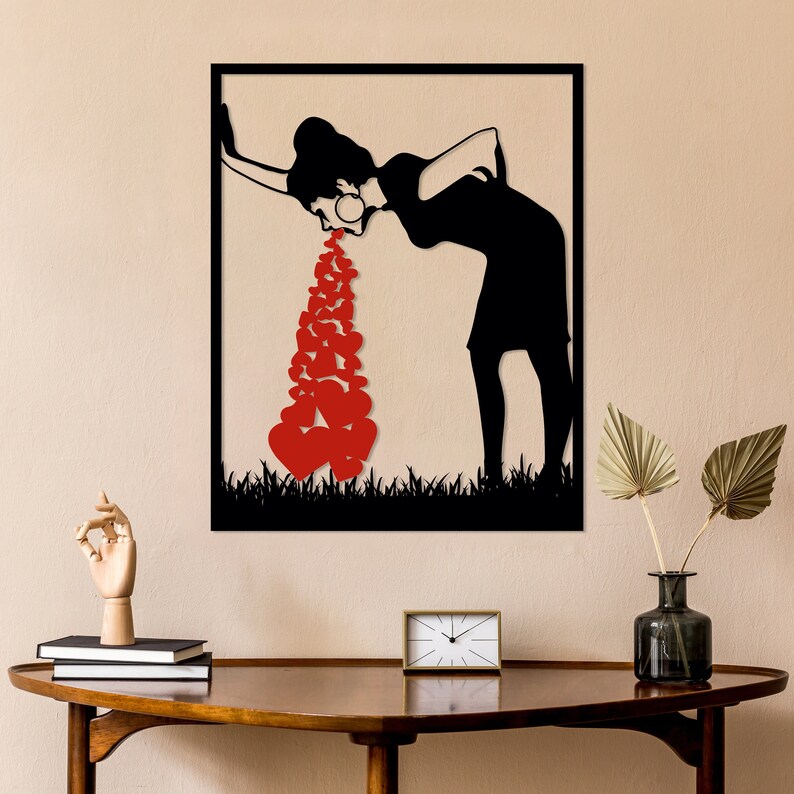 Banksy Woman Vomit Hearts Metal Artwork, Banksy Graffiti Love Wall Art