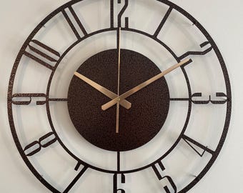 Hammered Bronze Wall Clock, Industrial Clock Gift, Large Mid Century Modern Metal Wall Clock, Unique Silent Wall Clock Gift,Brown Wall Clock